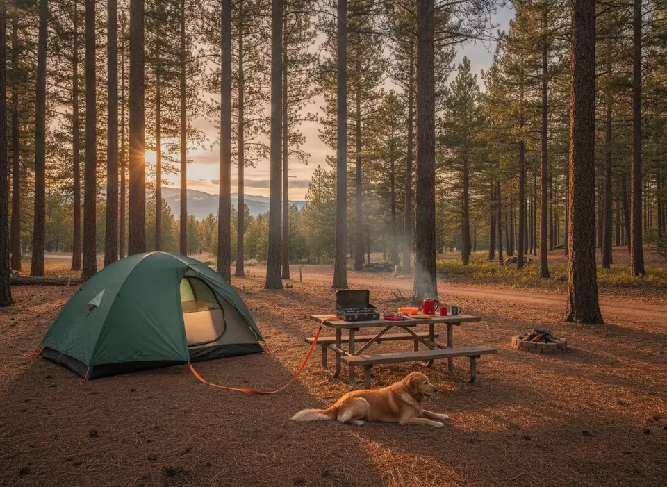 Dog at a Colorado forest campsite